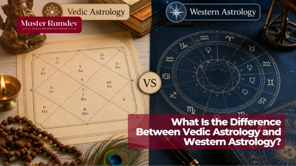 Comparison chart highlighting differences between Vedic astrology vs Western astrology