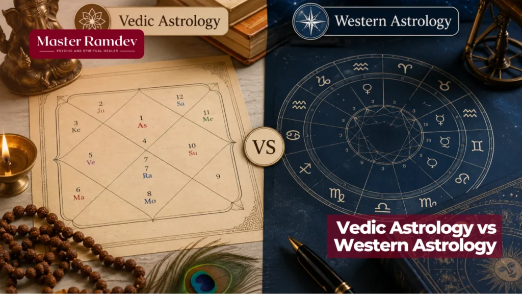 Comparison of Vedic and Western astrology systems for beginners learning astrology.