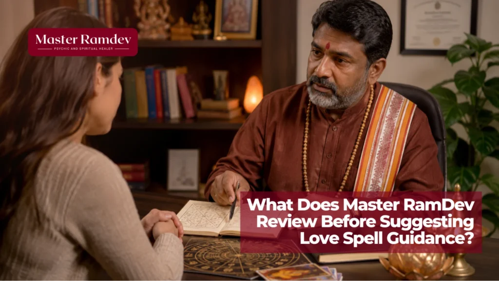 Master RamDev reviewing relationship concerns before suggesting spell for relationship reconciliation guidance
