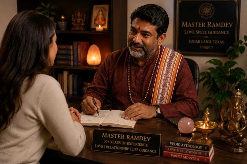Master RamDev offering love spell guidance for relationship reconciliation in Sugar Land