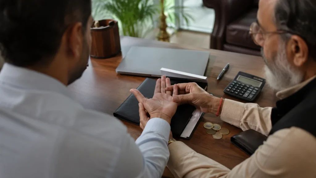 Palmistry traditionally interpreting career and money through the lines and features of the hand