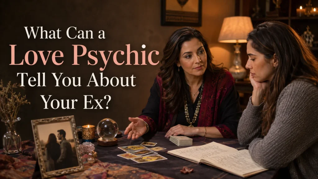 Love psychic in Houston discussing an ex relationship with a client during a private consultation