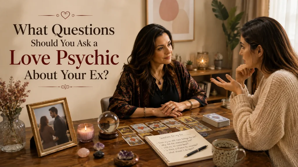 Client asking a love psychic questions about an ex during a private relationship consultation